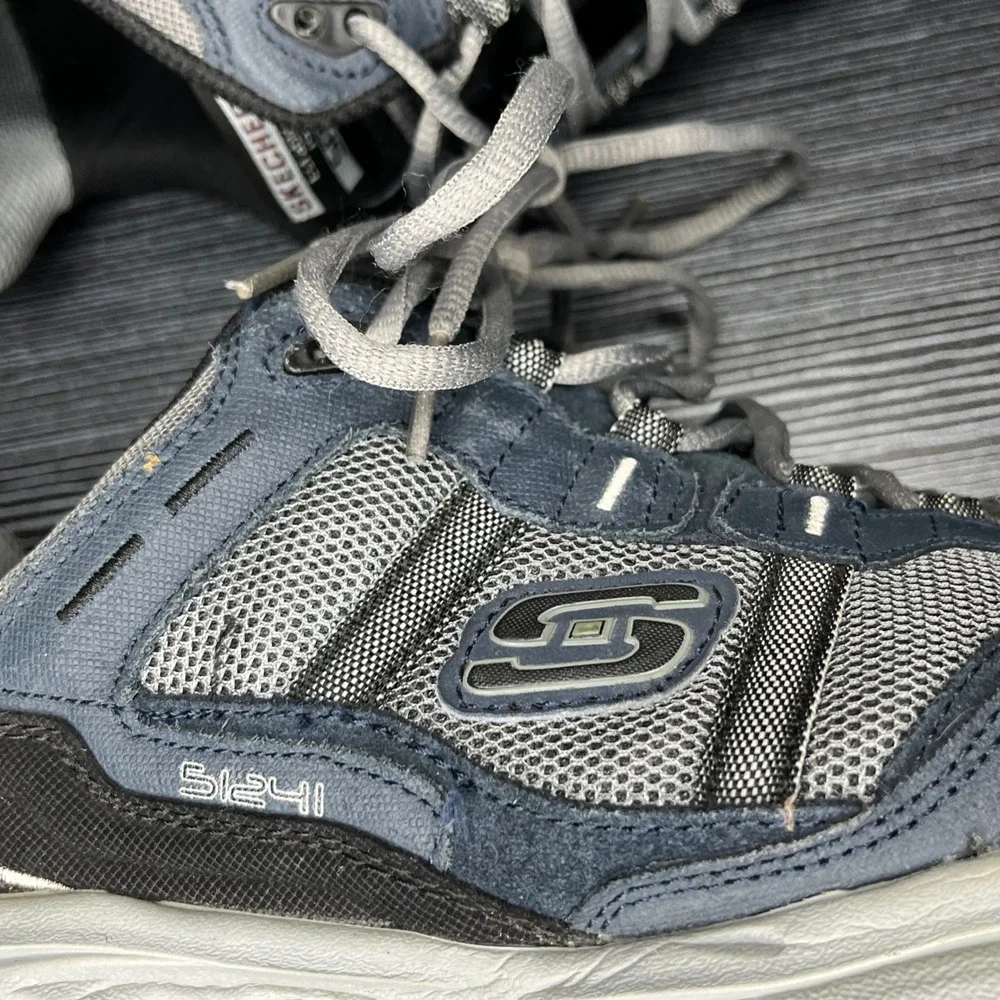 Skechers Sport Sneaker 51241 Mens 12 Wide Navy Grey Leather Textile Memory Foam